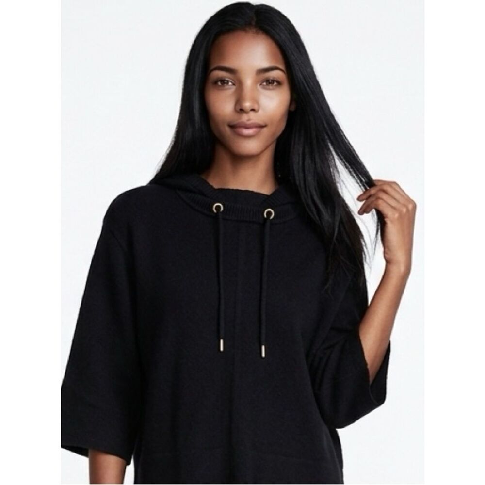 ANTHROPOLOGIE | MAEVE Black Hooded Sweater Poncho Style Short Sleeve Women’s S